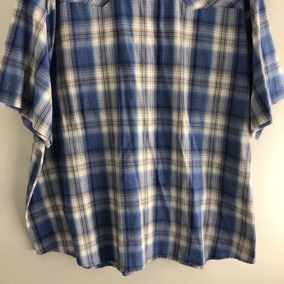Wrangler Wrancher Mens Size 3X Blue Plaid Pearl Snap Shirt Cowboy Farmer Classic - Picture 13 of 16